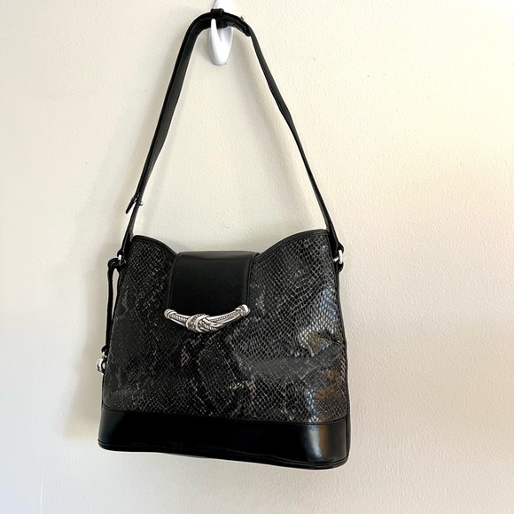 VINTAGE BRIGHTON BLACK LEATHER BAG Snake embossed - Picture 2 of 16